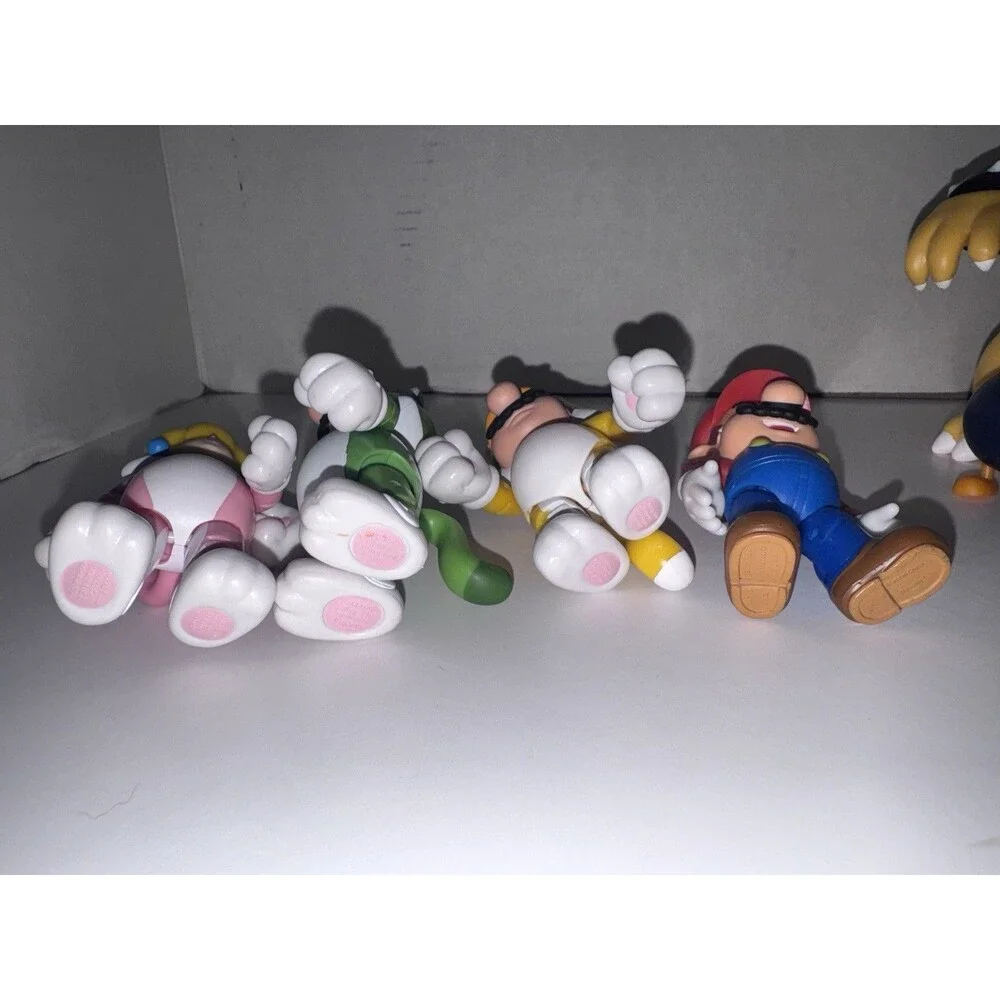 Super Mario Figure Lot 7 Bowser Cat Mario Luigi Peach Bob-omb Nintendo JAKKS